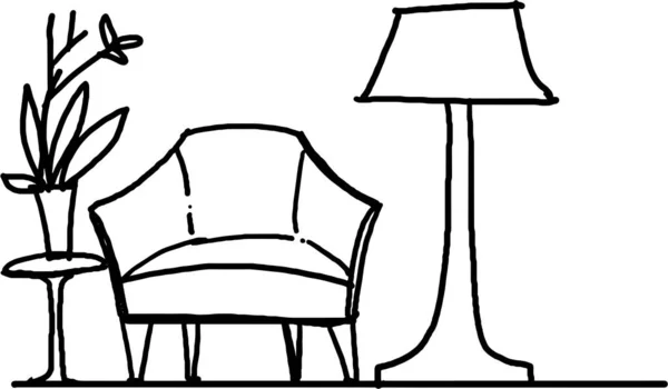 Línea Dibujo Icono Muebles Asientos Lámparas — Archivo Imágenes Vectoriales