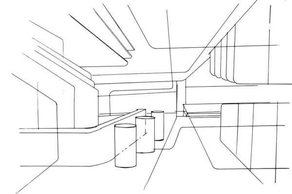 Perspectief Structuurlijn Schets Hal Structuur Modern Design Vector Illustratie — Stockvector