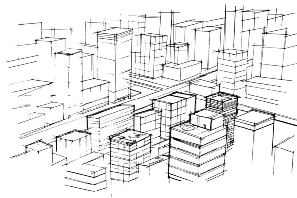 大城市建筑物的线条图 现代设计 2D图解 — 图库矢量图片