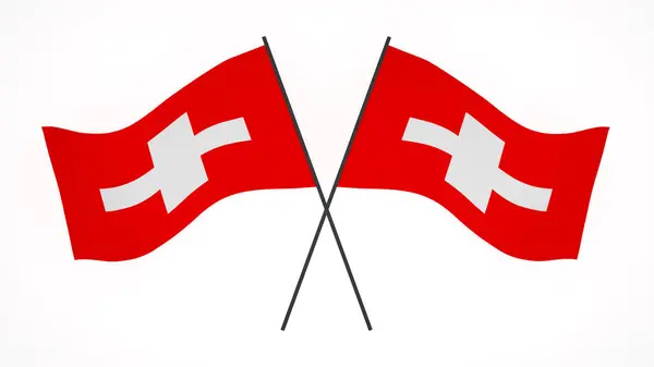 Nationell Flagga Bakgrund Bild Vind Blåser Flaggor Rendering Flagga Schweiz — Stockfoto