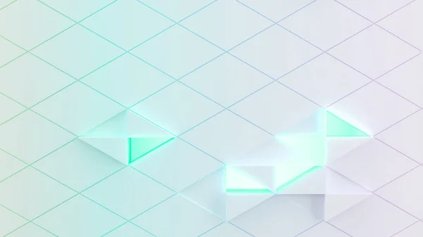 Diamond Pattern White Background Science Technology Concept Green Neon Light — Stockfoto