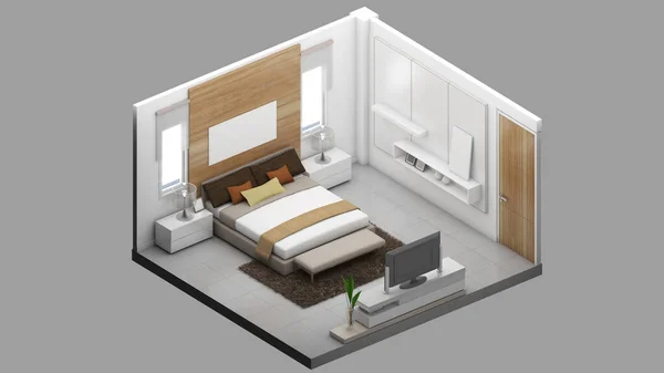 Isometric View Master Bedroom Residential Area Rendering — Stock Photo, Image
