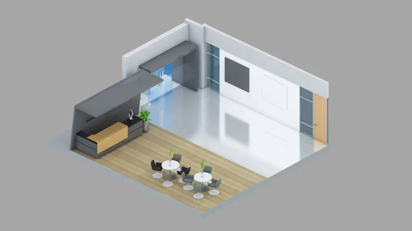 Isometric View Office Area Reception Meeting Room Rendering — Foto Stock