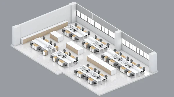 Isometrische Ansicht Eines Bürobereichs Arbeitsbereichs Rendering — Stockfoto