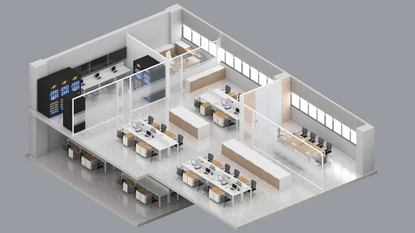 Isometrische Ansicht Eines Büroraums Und Serverraums Rechenzentrum Mit Mehreren Reihen — Stockfoto