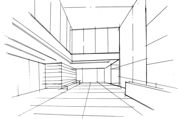 Foyer Büro Skizze Zeichnung Büro Empfangshalle Bereich Modernes Design Vektor — Stockvektor