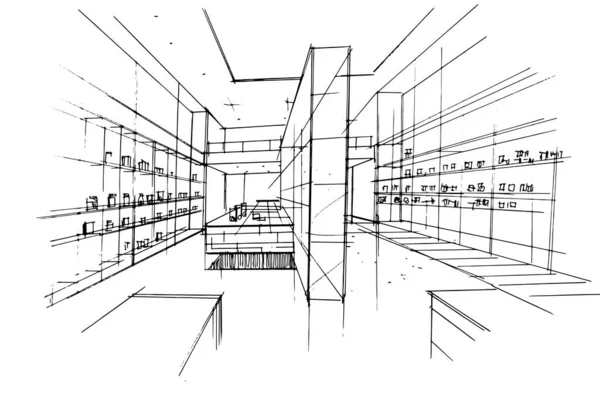 Área Mercadorias Geral Lojas Esboço Desenho Design Moderno Vetor Ilustração —  Vetores de Stock