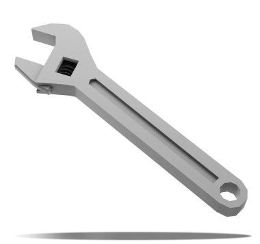 mekanik araçlar, beyaz arkaplanda gümüş anahtar, 3B görüntüleme