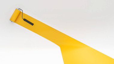 Beyaz arkaplanda sarı boya darbeleri, etkin soyut bir resim, üç boyutlu görüntüleme