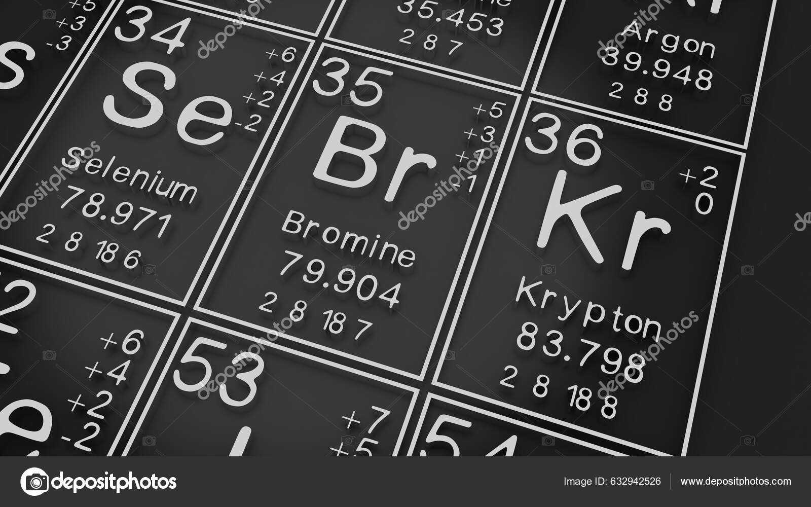 Selenium Bromine Krypton Periodic Table Elements Black Blackground History Chemical fotografía