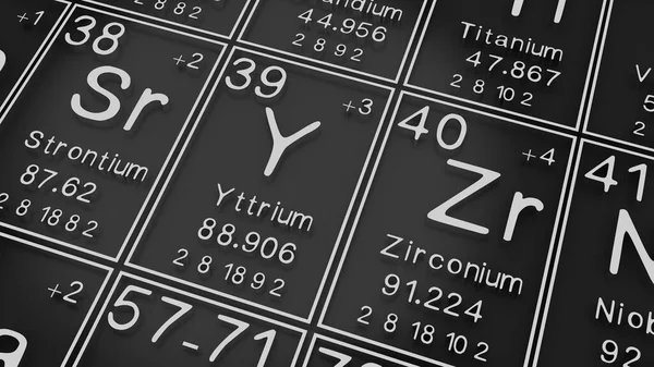 Strontium, Yttrium, Zirconium on the periodic table of the elements on black blackground,history of chemical elements, represents the atomic number and symbol.,3d rendering