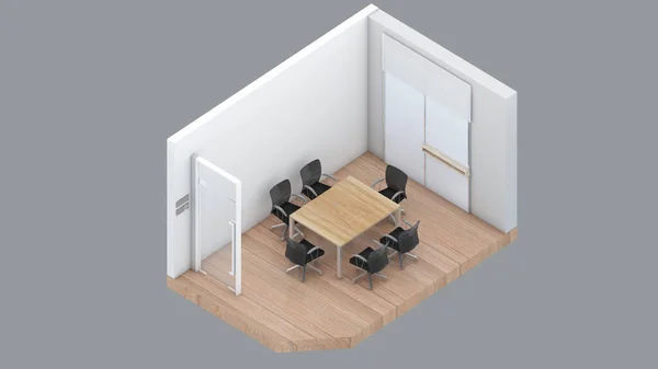 Isometric view of a meeting room 6 seat,office space, 3d rendering.