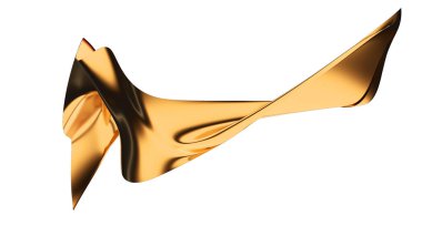 Beyaz arka plan üzerinde özgürce yüzen altın kumaş.