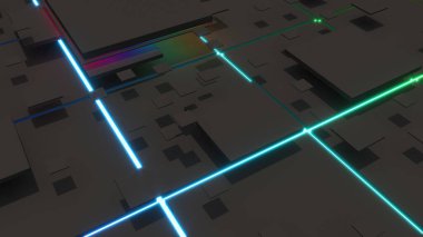 Abstract background black square shape neon light,geometric background,Abstract Technology Digital Concept,3d rendering