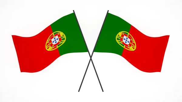 Národní Vlajka Pozadí Vítr Foukání Vlajky Vykreslování Vlajka Portugalska — Stock fotografie