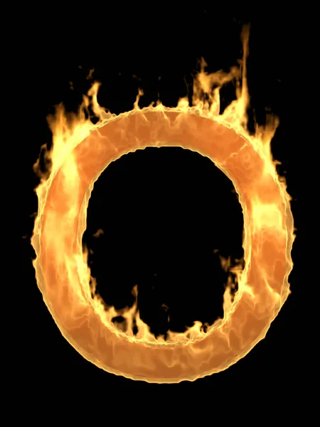 Fire Circle Black Background Zero Flame Numbers Rendering — Stock Photo, Image