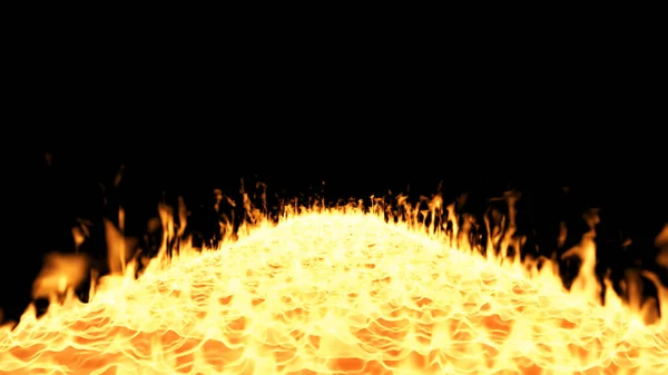 地面に火 炎は地面を飲み込んでいた 火の通り 黒の背景に炎の歩道 3Dレンダリング — ストック写真