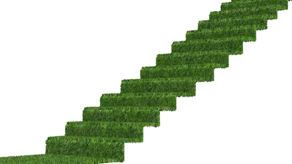 Escalera Verde Sobre Fondo Blanco Escalones Del Corredor Conservación Ambiental —  Fotos de Stock