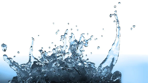 Beyaz arkaplanda su sıçramaları ve dalgalar, üç boyutlu görüntüleme