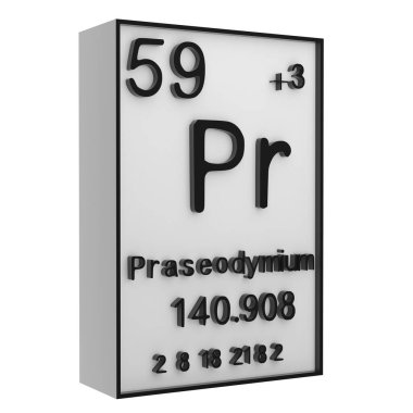 Beyaz siyah zemindeki elementlerin periyodik tablosundaki Praseodymium, fosfor, kimyasal elementlerin tarihi, atom numarası ve sembolü temsil eder.