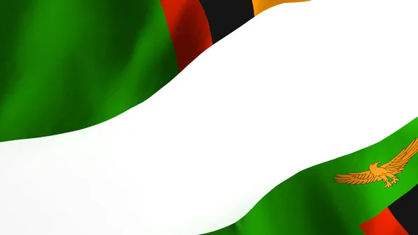 Nationell Flagga Bakgrund Bild Vind Blåser Flaggor Rendering Flagga Zambia — Stockfoto