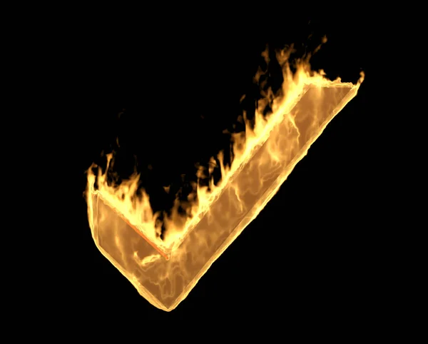 Korrektes Zeichen Flammenmuster Auf Schwarzem Hintergrund Darstellung — Stockfoto
