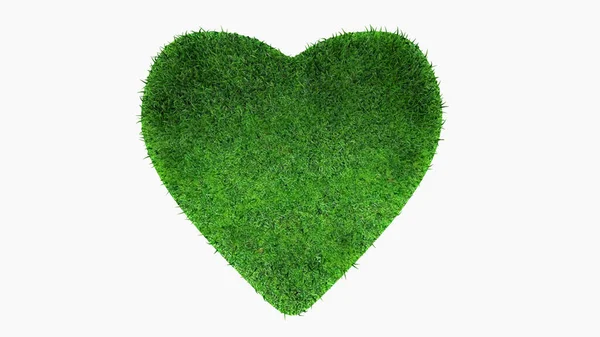 Grön Gräsmatta Hjärta Form Vit Bakgrund Miljöskydd Rendering — Stockfoto