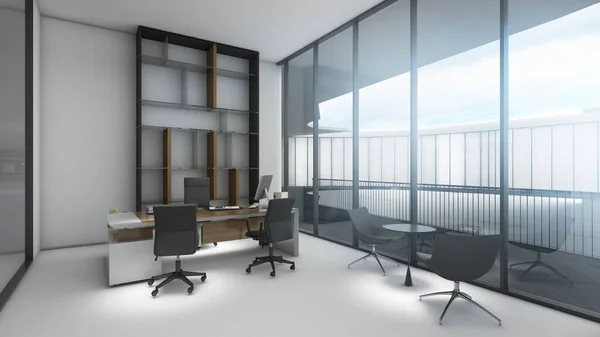 Büro Der Firmenleitung Holzboden Weiße Wände Und Schreibtisch Der Firmenleitung — Stockfoto