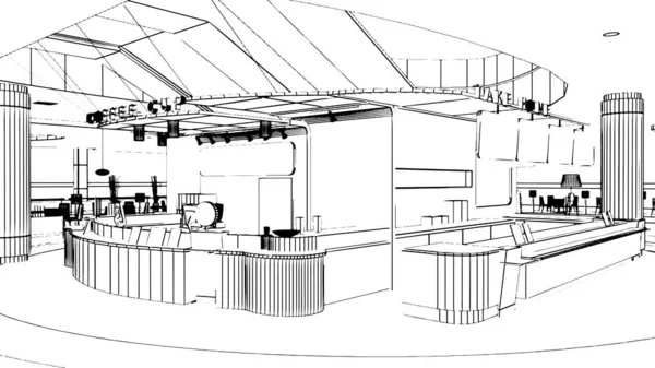 Desenho Linha Café Uma Loja Departamento Renderização — Vetor de Stock