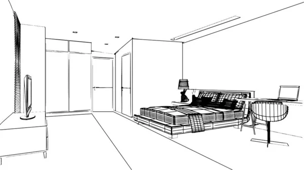 Yatak Odası Çizimleri Modern Tarzda Boyutlu — Stok Vektör