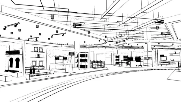 Desenho Linha Área Salão Loja Departamento Seção Loja Moda Renderização — Vetor de Stock