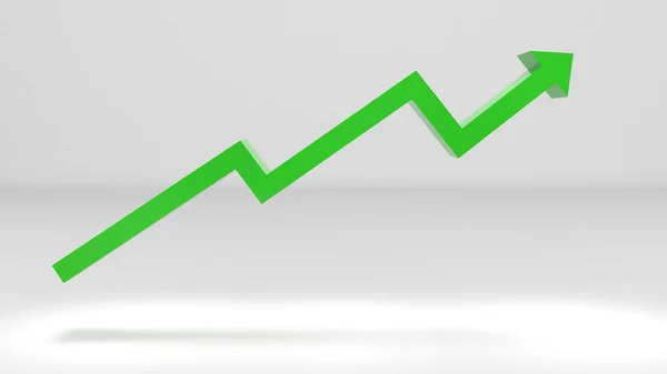 Zielona Strzałka Pokazująca Wzrost Zarobków Biznesowych Białym Tle Renderowania — Zdjęcie stockowe