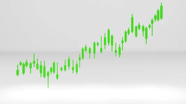 Zelený Graf Cen Akcií Zobrazující Obchodní Zisky Směrem Nahoru Bílém — Stock fotografie