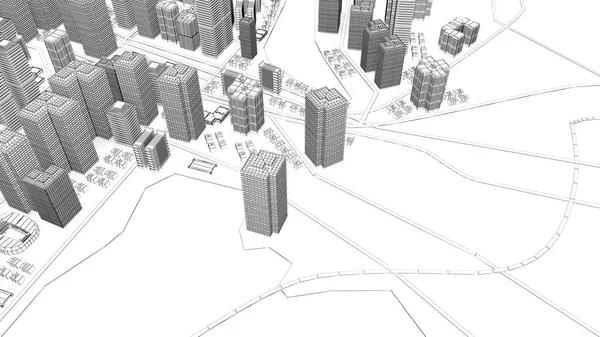 Wireframe Cityscape Low Polygon Miast Budynków Dzielnicy Biznesowej Miasta Wysoka — Zdjęcie stockowe