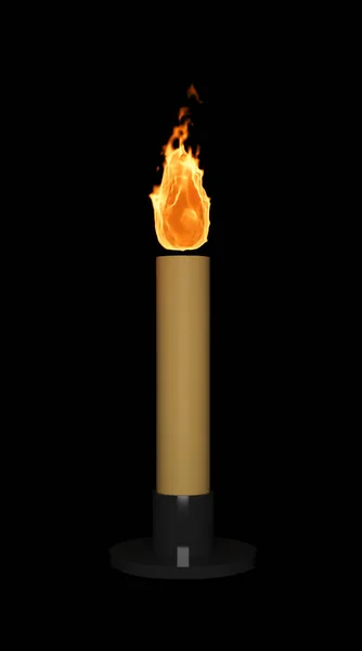 黑色背景上的蜡烛和火焰 3D渲染 — 图库照片