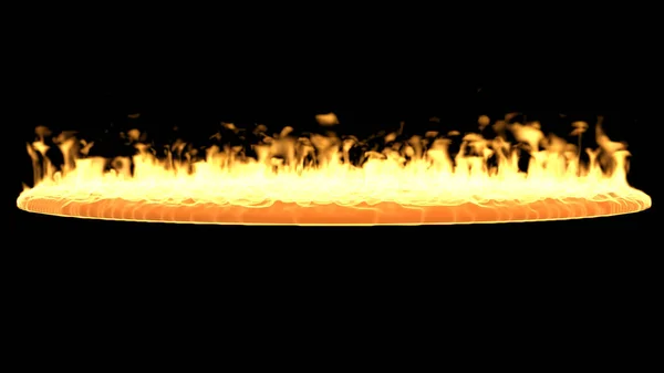 Cirkelvuren Grond Vlammen Overspoelden Grond Vuurstraat Zwarte Achtergrond Weergave — Stockfoto