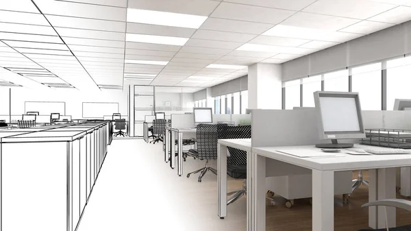 Büroflächen Zum Arbeiten Mit Computern Bürogeräten Zeilenkunst Rendering — Stockfoto