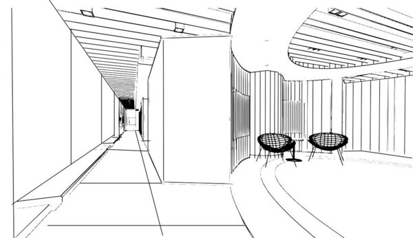 huge office area, the office for line drawings,3d rendering