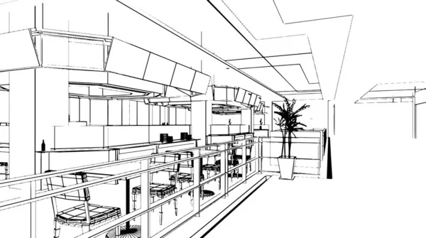 Desenho Linha Área Salão Loja Departamento Seção Loja Alimentos Renderização —  Vetores de Stock