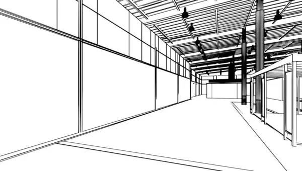 Linienzeichnung Des Bereichs Kaufhalle Modehaus Abteilung Rendering — Stockvektor