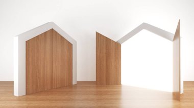 Karar ve seçim konsepti, yeni kapı tarafından açılacak kapıyı kapatmak, 3D görüntüleme