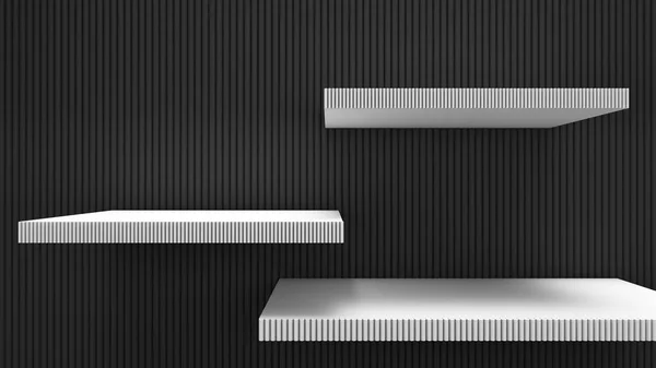 Λευκό Ράφι Μακιγιαρίσματος Μαύρο Φόντο Μαύρη Κάθετη Γραμμή Απόδοση — Φωτογραφία Αρχείου