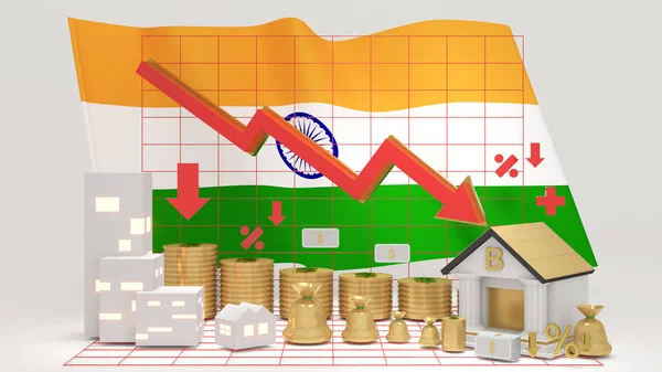 Indien Nationen Ekonomi Lågkonjunktur Förmögenhet Nedgång Ekonomisk Nedgång Företag Och — Stockfoto