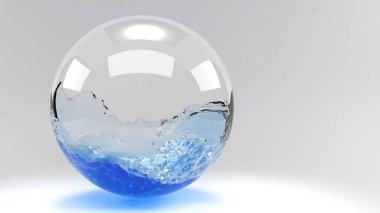 Beyaz zemin üzerinde beyaz cam daire şeklinde soyut su dalgaları, 3D görüntüleme