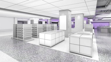 Elektronik teçhizat dükkanı, bilgisayar ve alet dükkanı. , Modern tasarım, 3D görüntüleme