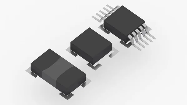 Delar Till Grundläggande Datorutrustning Isometriska Komponenter Kondensatorer Rendering — Stockfoto