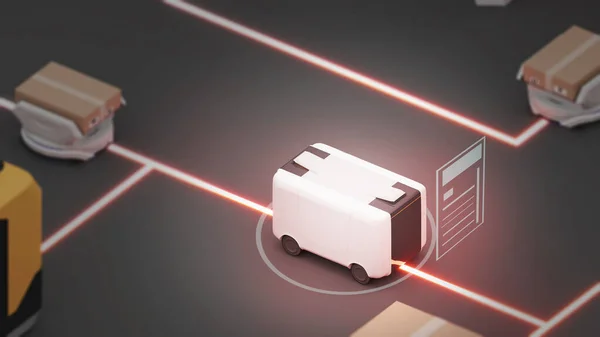 Robottransport Vrachtafhandeling Met Behulp Van Automatisering Productbeheer Magazijn Technologieverbindingen Rendering — Stockfoto