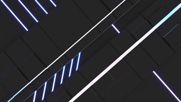 Abstract Zwart Technologie Vierkant Vorm Achtergrond Neon Licht Cyberspace Rendering — Stockfoto