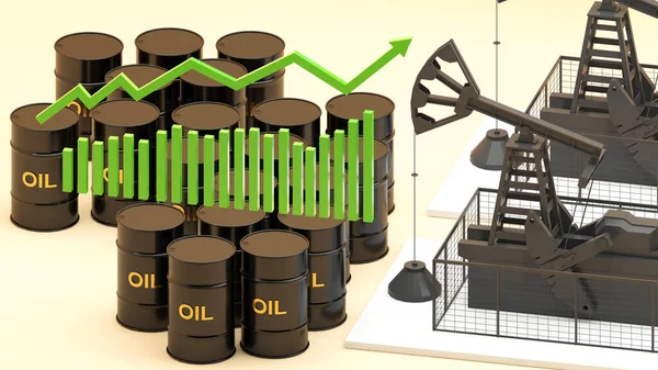 Barril Petróleo Petróleo Bem Fundo Branco Com Gráfico Preços Ações — Fotografia de Stock