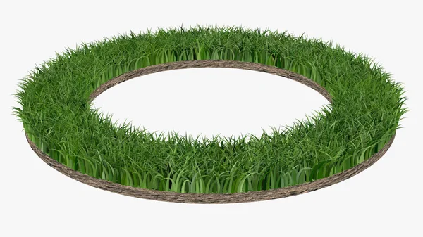 Green Lawn Circle White Background Rendering — Stock Photo, Image